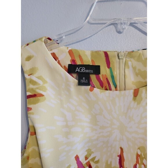 AGB Ivory Colorburst Shift Dress Womens Size 6 Workwear Classy Sleeveless‎ Midi - Picture 2 of 10